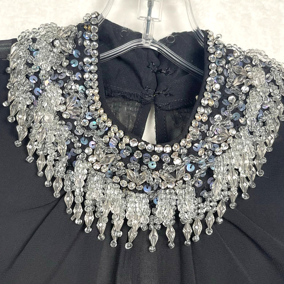 Urban Outfitters Pins & Needles Dramatic Beaded Collar Sheer Black‎ Tank XS - Picture 4 of 15